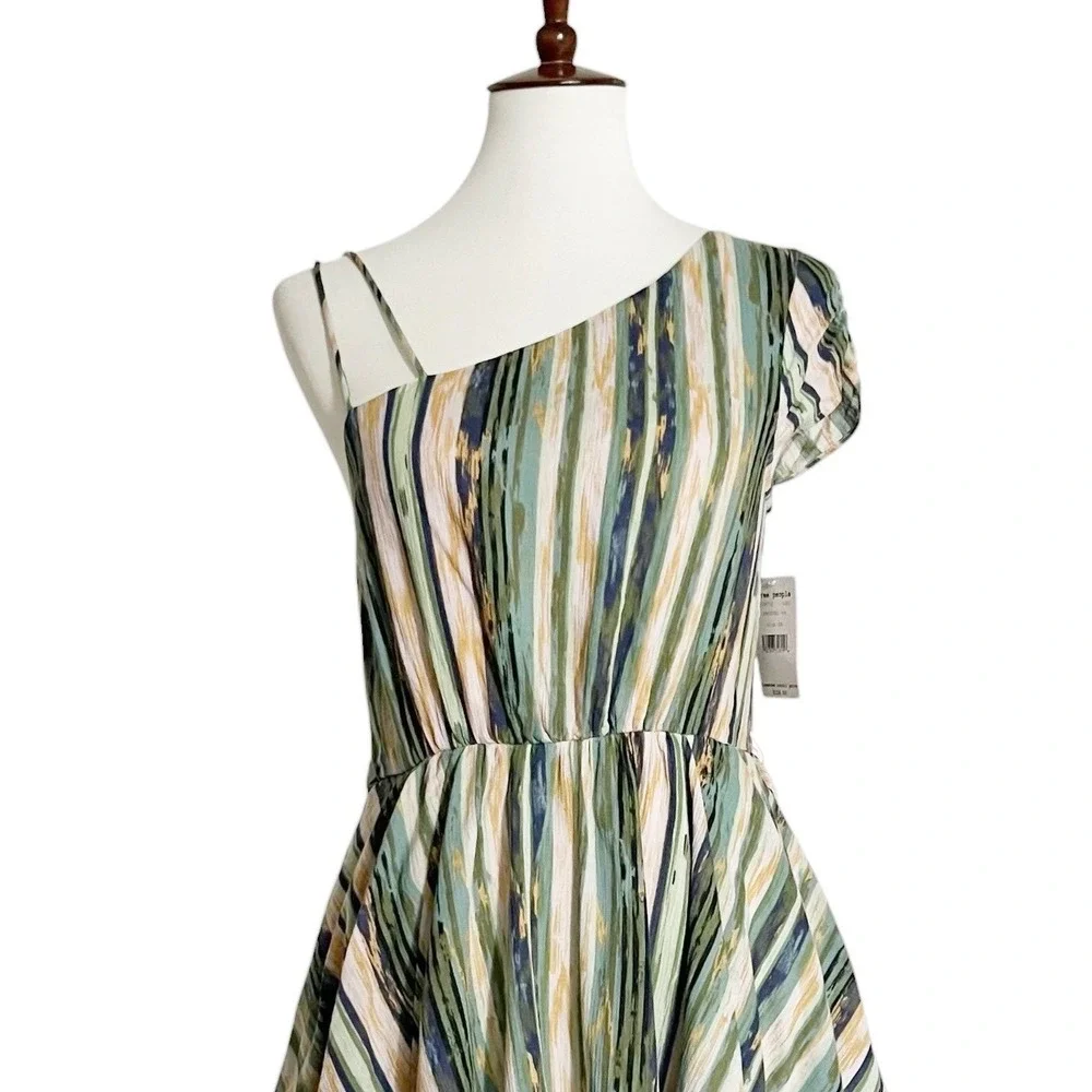 Free People Green Heart Shaped Face One Shoulder‎ Mini Dress Size XSmall NWT